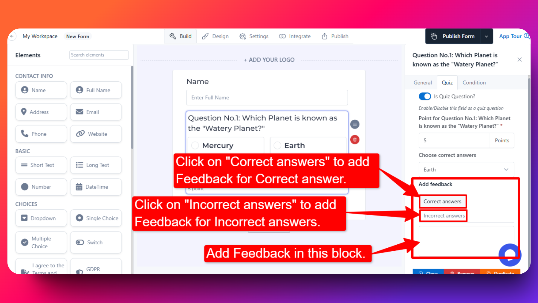 Adding Feedback For Correct & Incorrect Answer