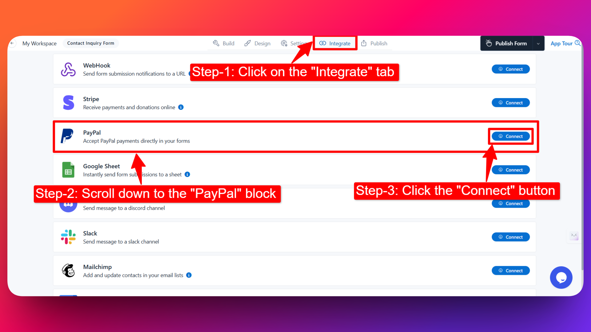 Steps for Connecting PayPal to a Form
