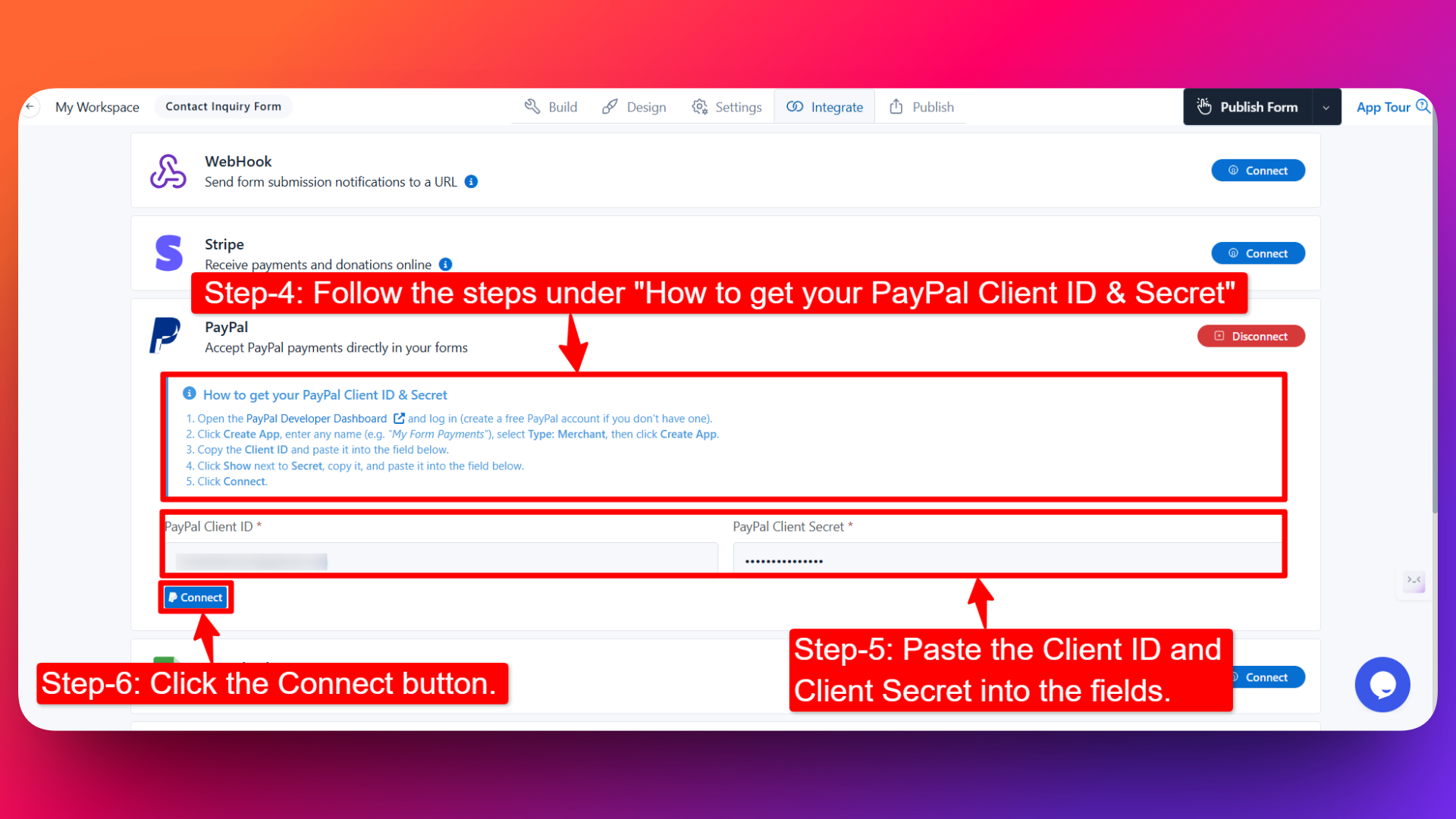 Steps for Connecting PayPal to a Form