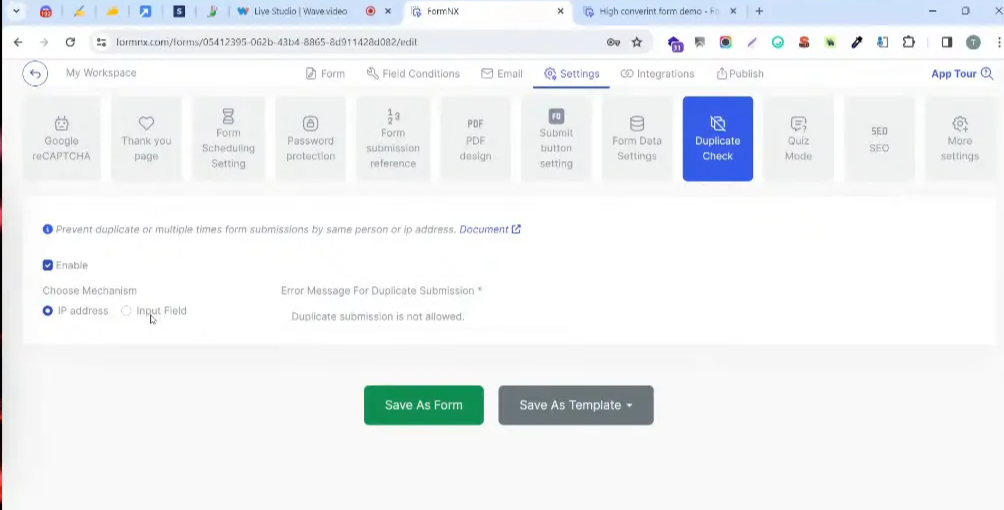 Duplicate check feature in FormNX