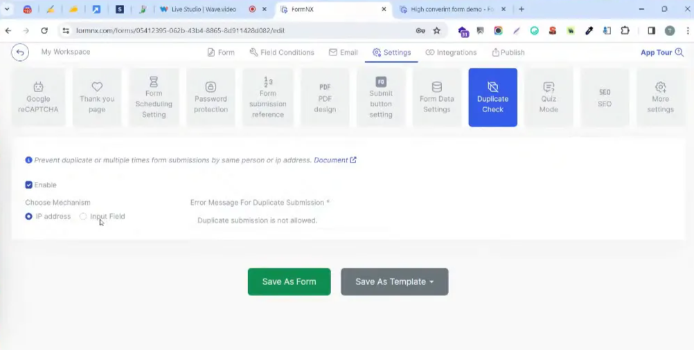 Duplicate check feature in FormNX