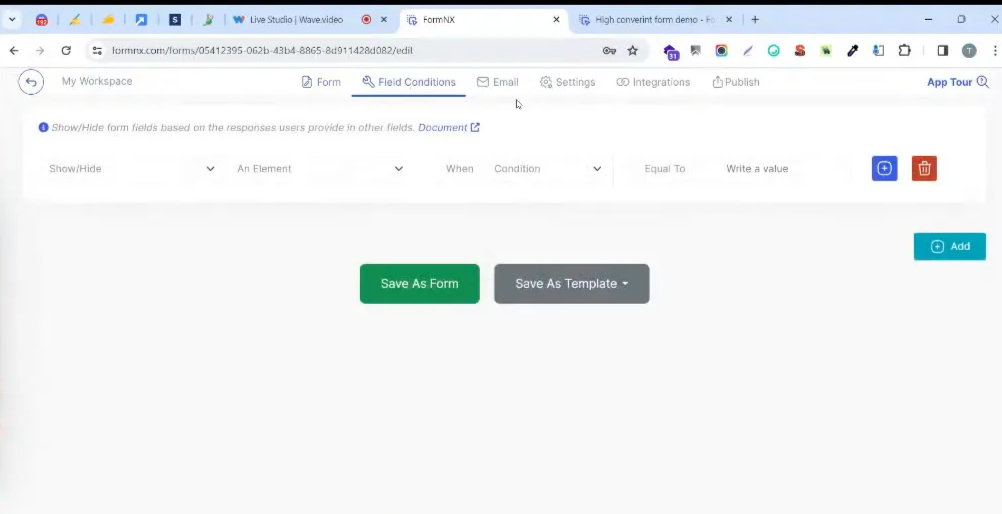 Conditional fields in a form