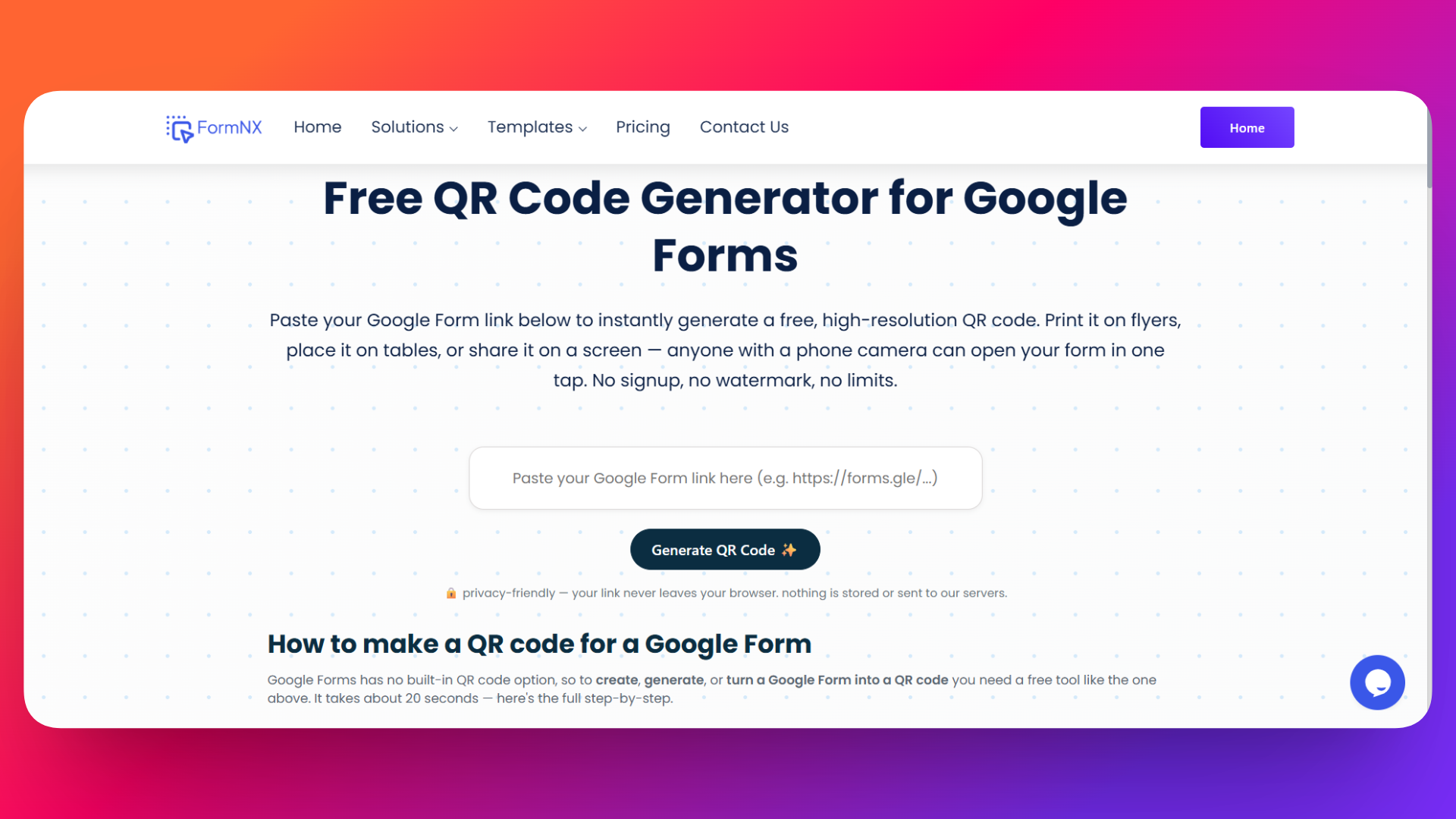 QR code for Google Forms using FormNX Tool