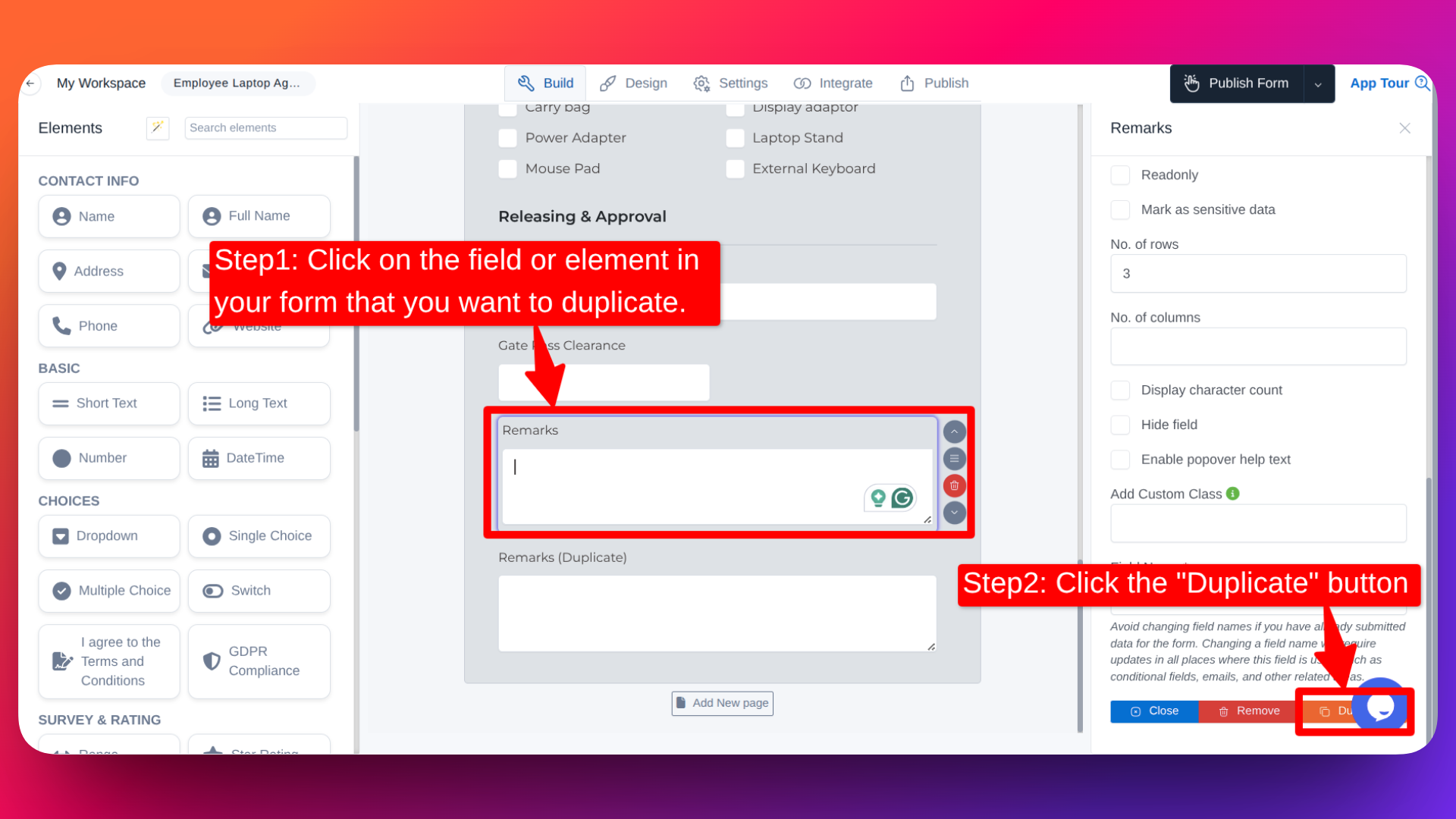 Duplicating a Field or Element in FormNX