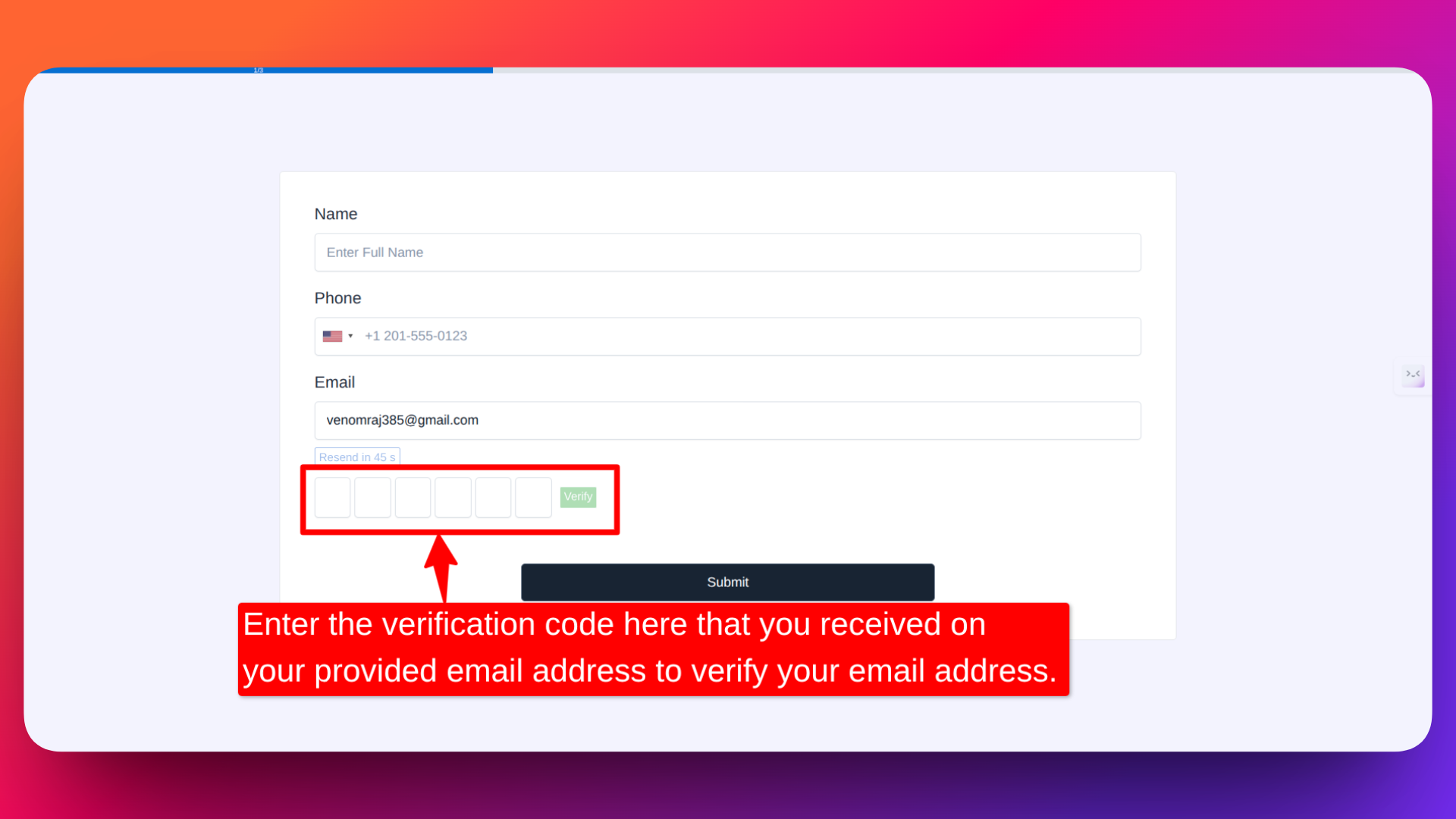 How to enter and verify the email verification code