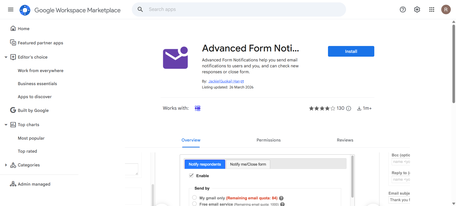 Advanced Form Notifications add-on for Google Forms