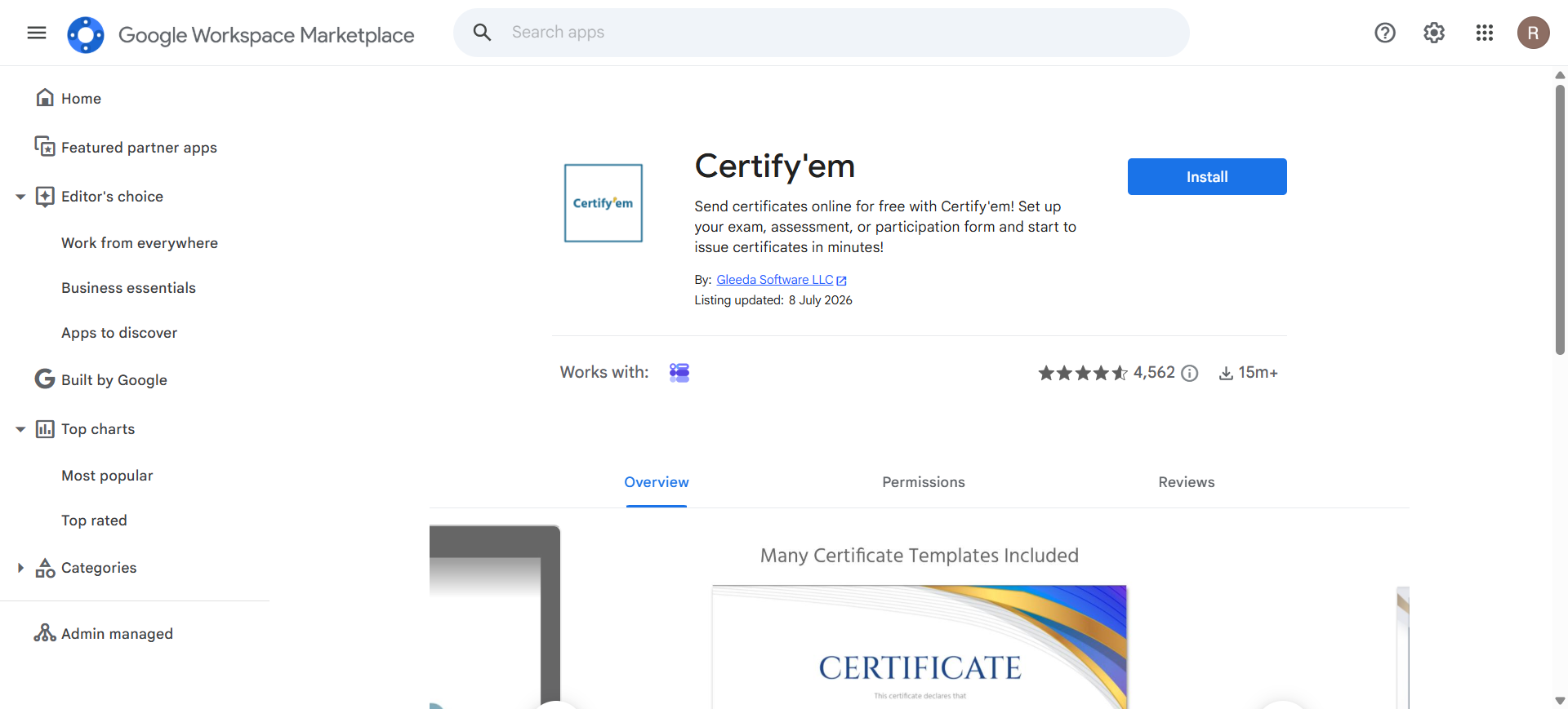 Certify'em certificate add-on for Google Forms