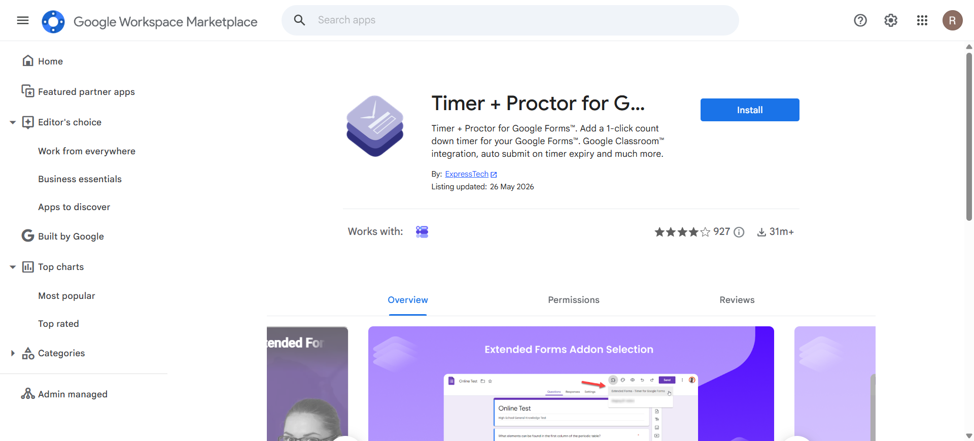 Extended Forms timer add-on for Google Forms