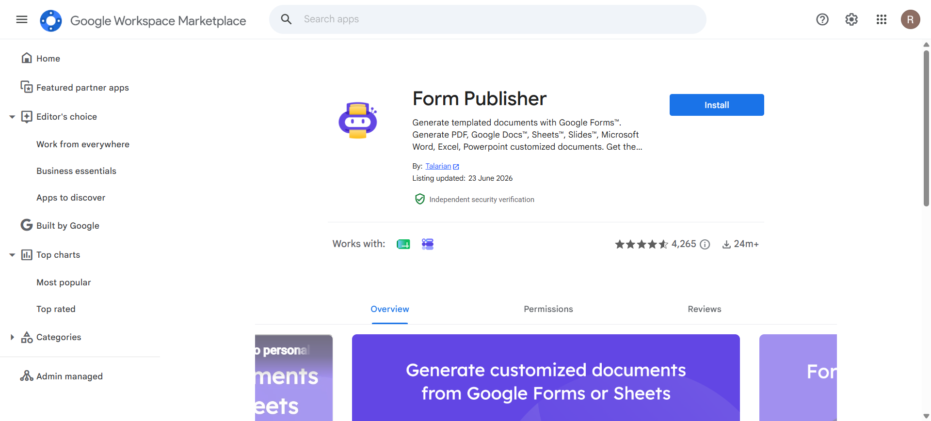Form Publisher document add-on for Google Forms
