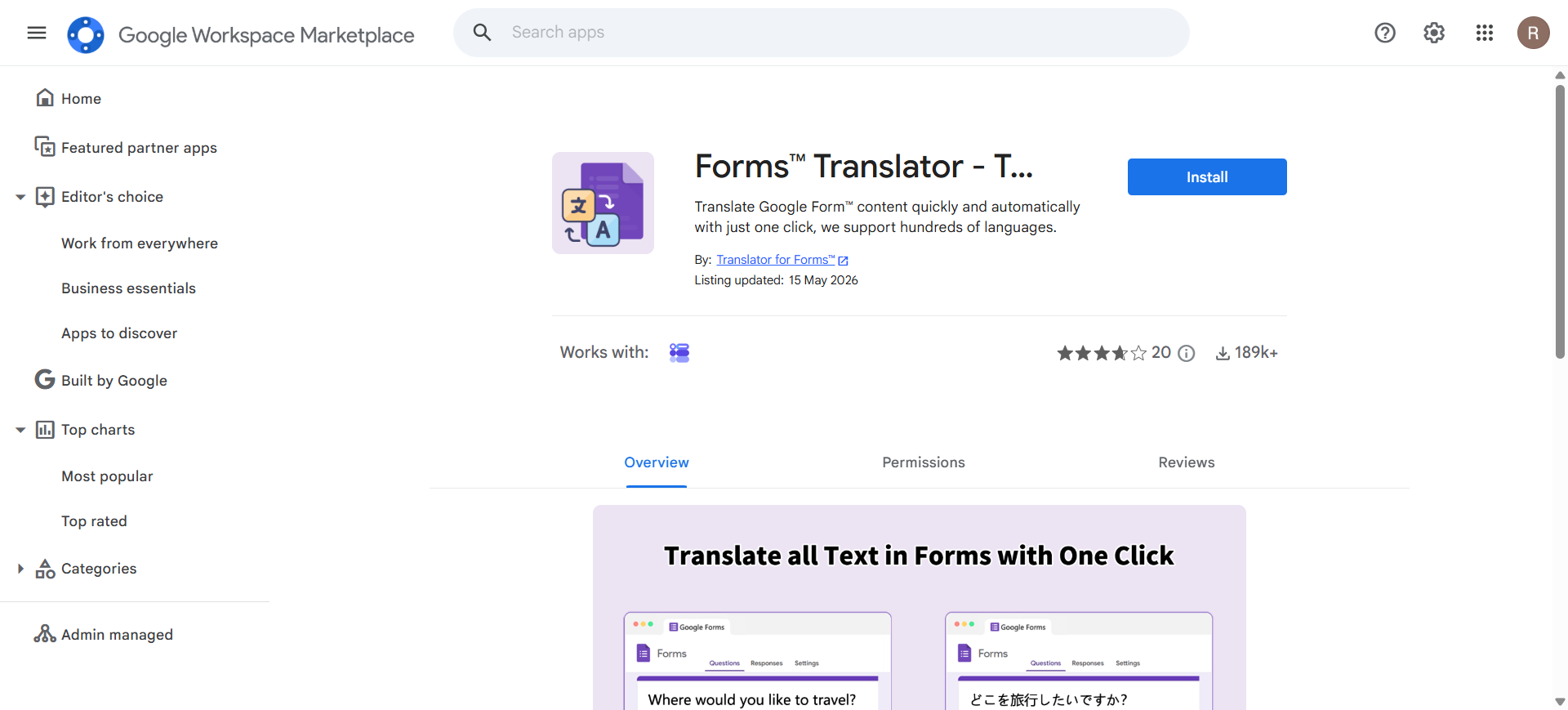 Forms Translator add-on for Google Forms