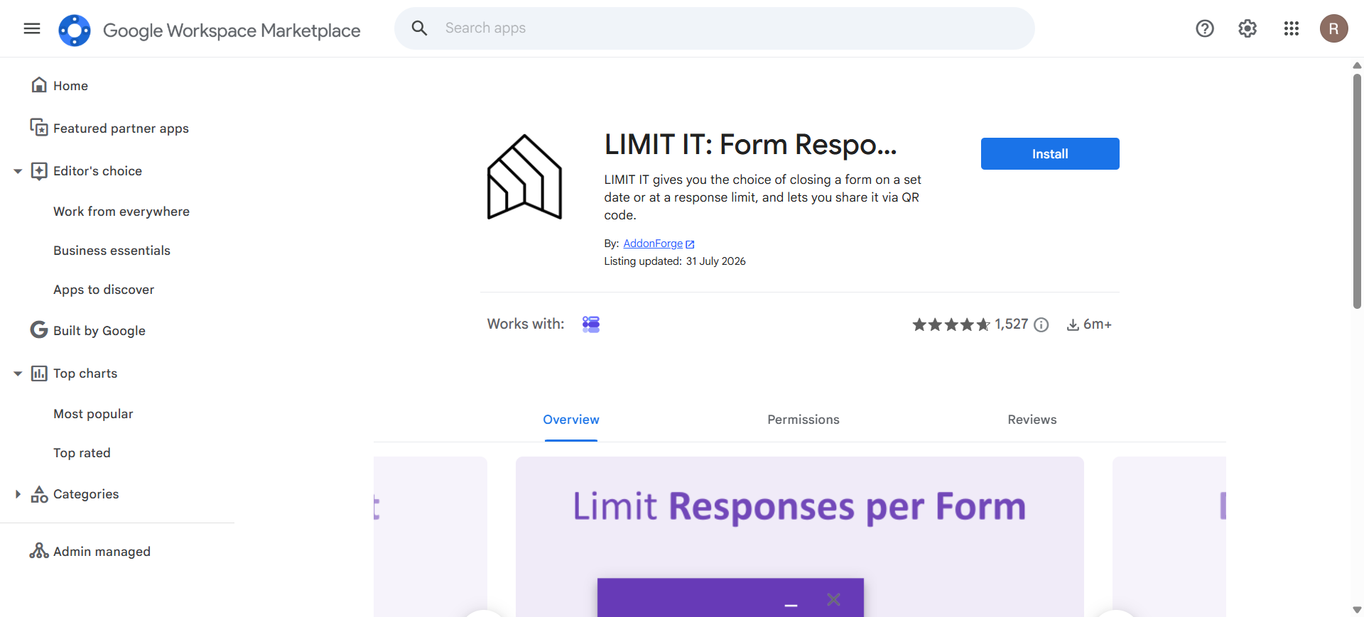 LIMIT IT response limiter add-on for Google Forms