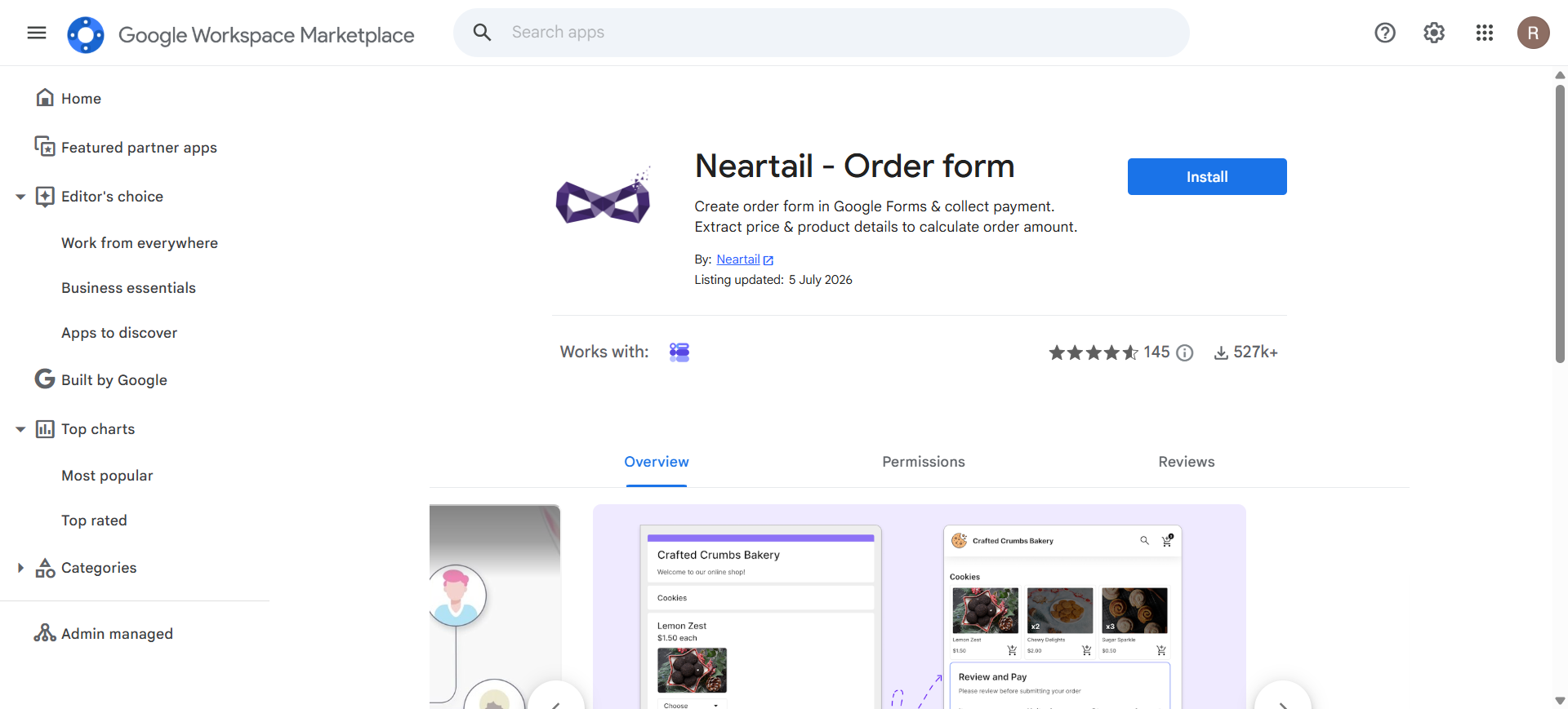 Neartail order form add-on for Google Forms