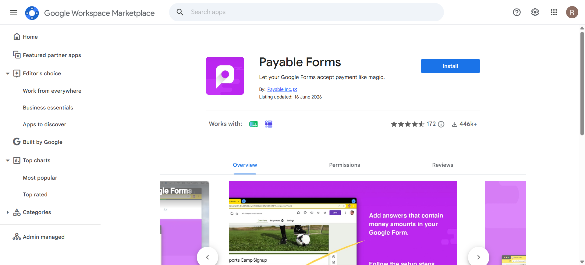 Payable Forms payment add-on for Google Forms
