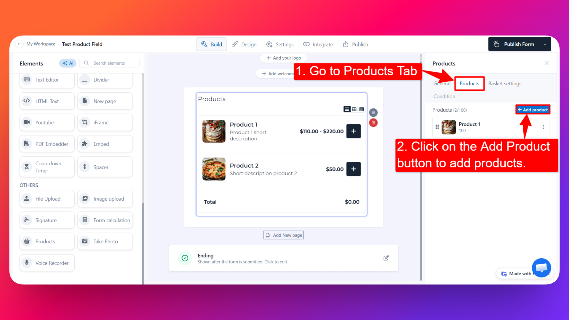 How to add Products to the Form