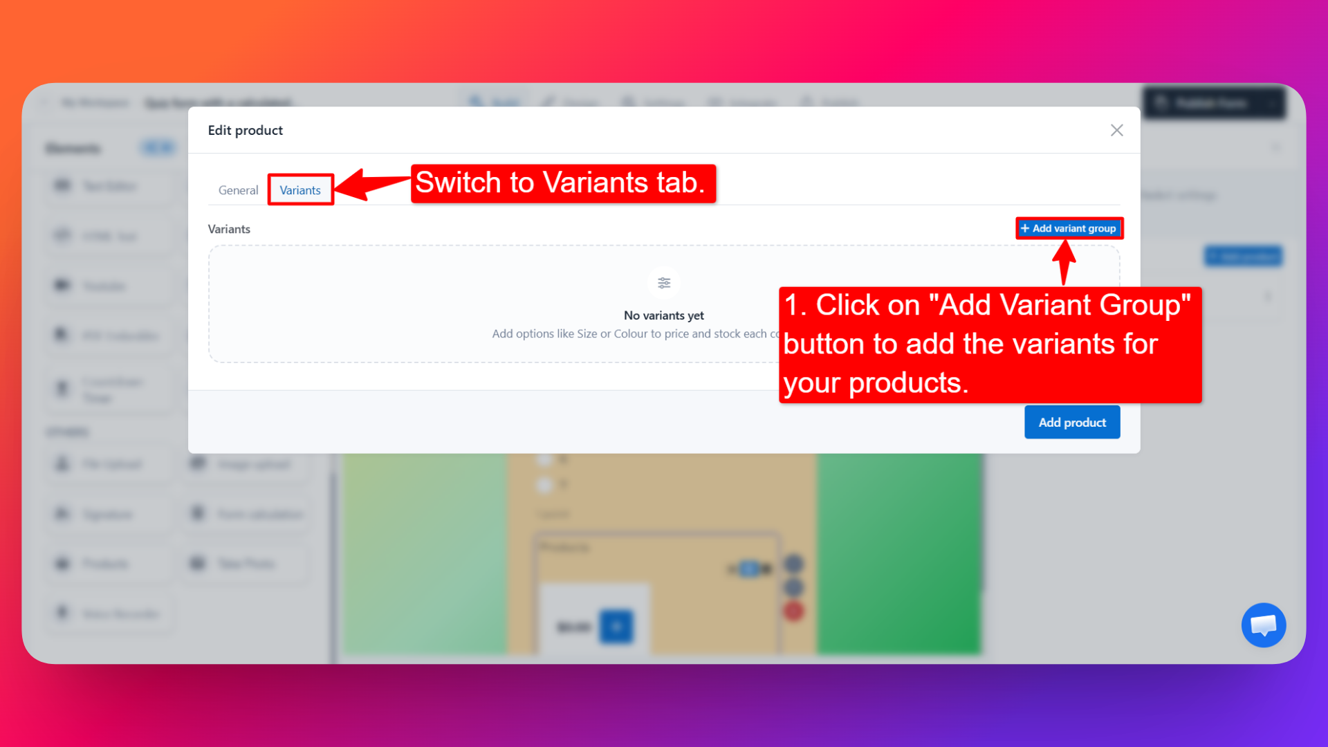 How to add variants for the product