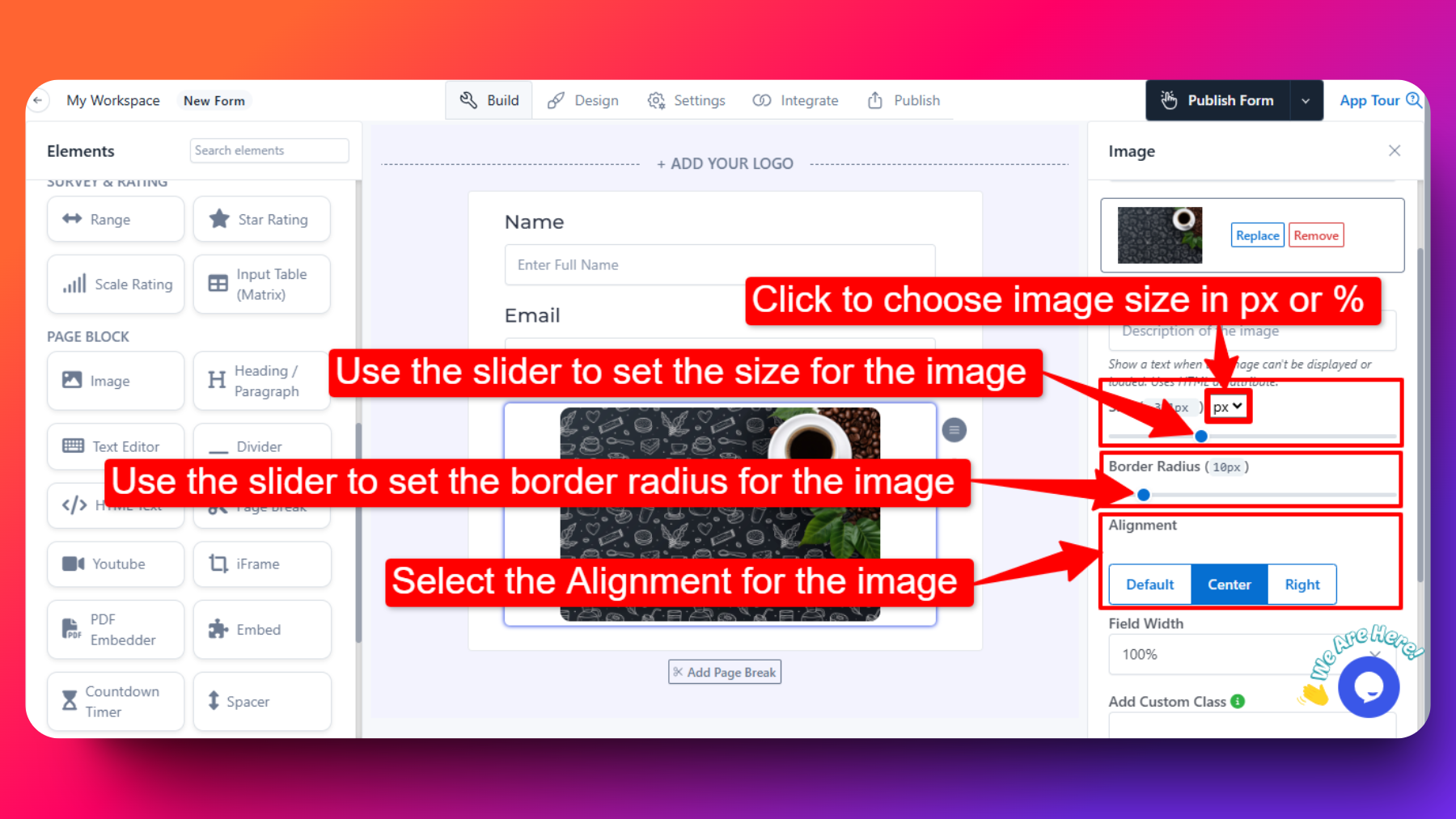 FormNX-image-to-set-size,border radius & alignment