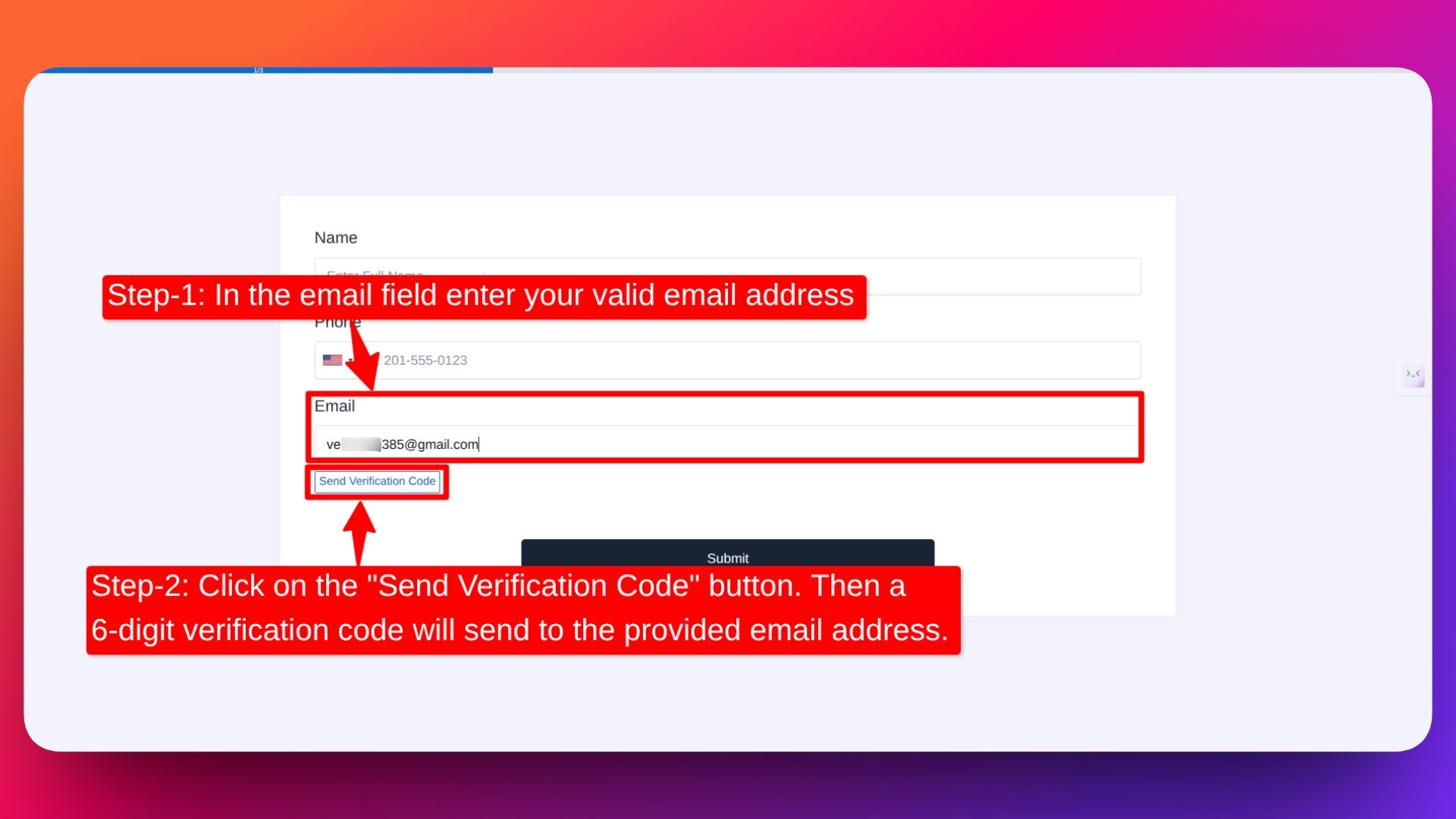How to send email verification otp to the provided email address