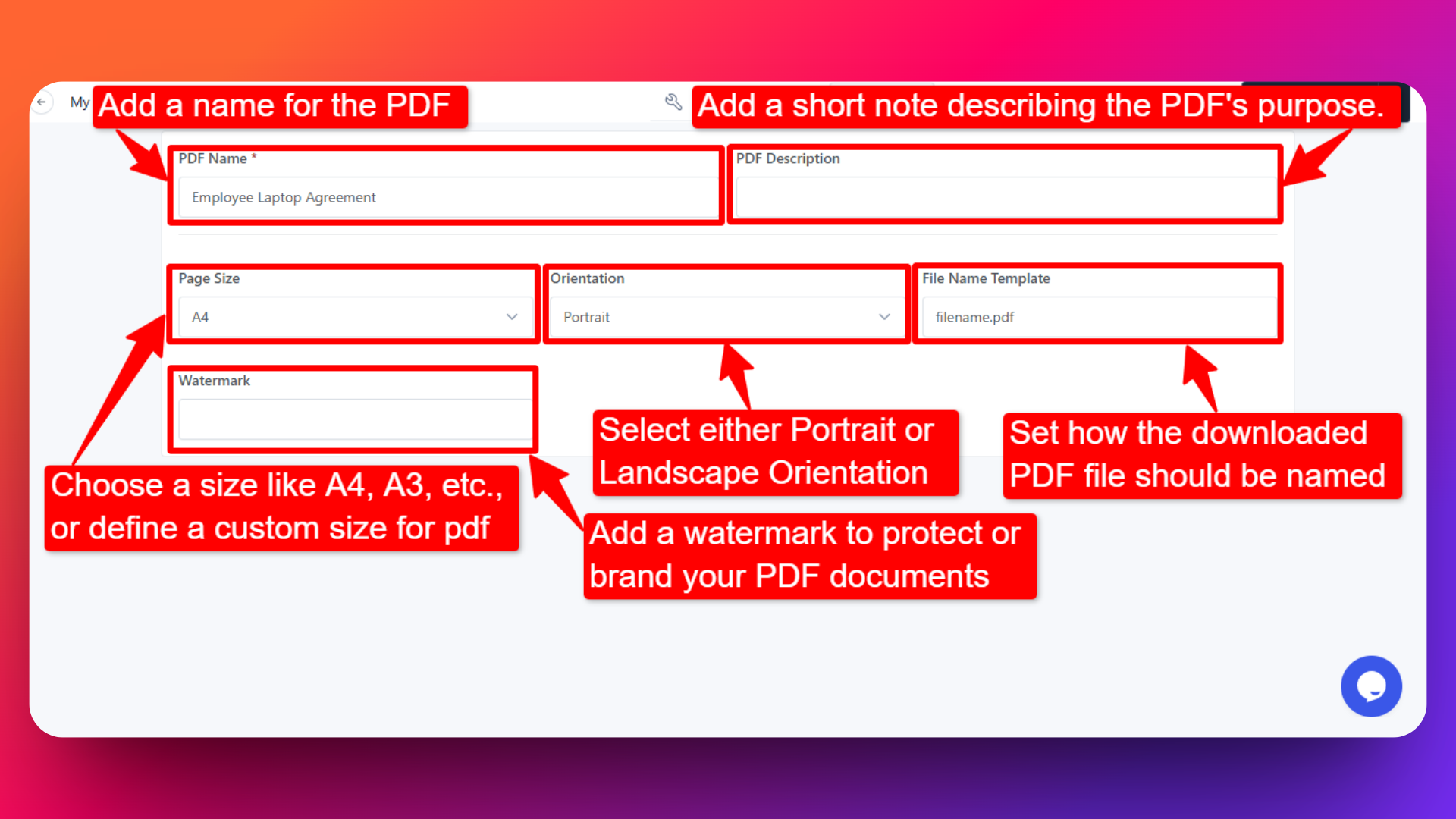 Settings of the PDFs