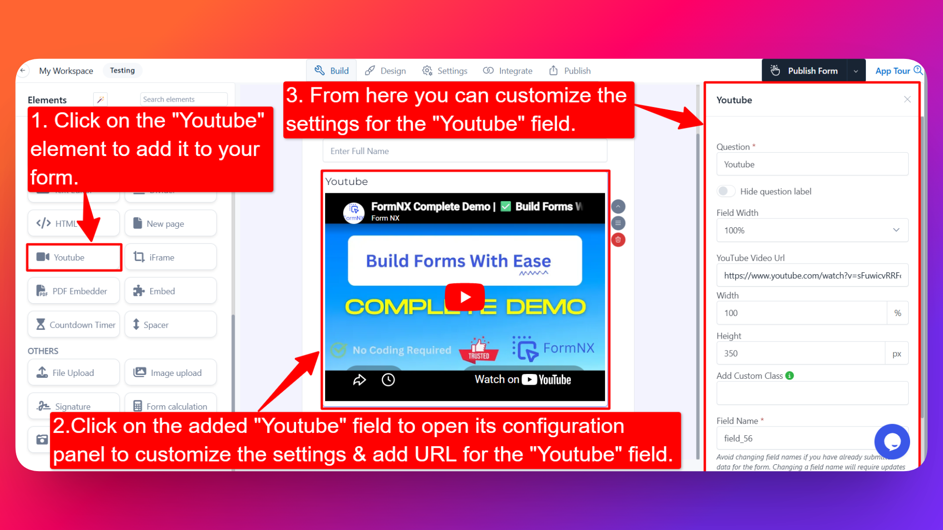 How to add Youtube field and setting configuration for the Youtube field