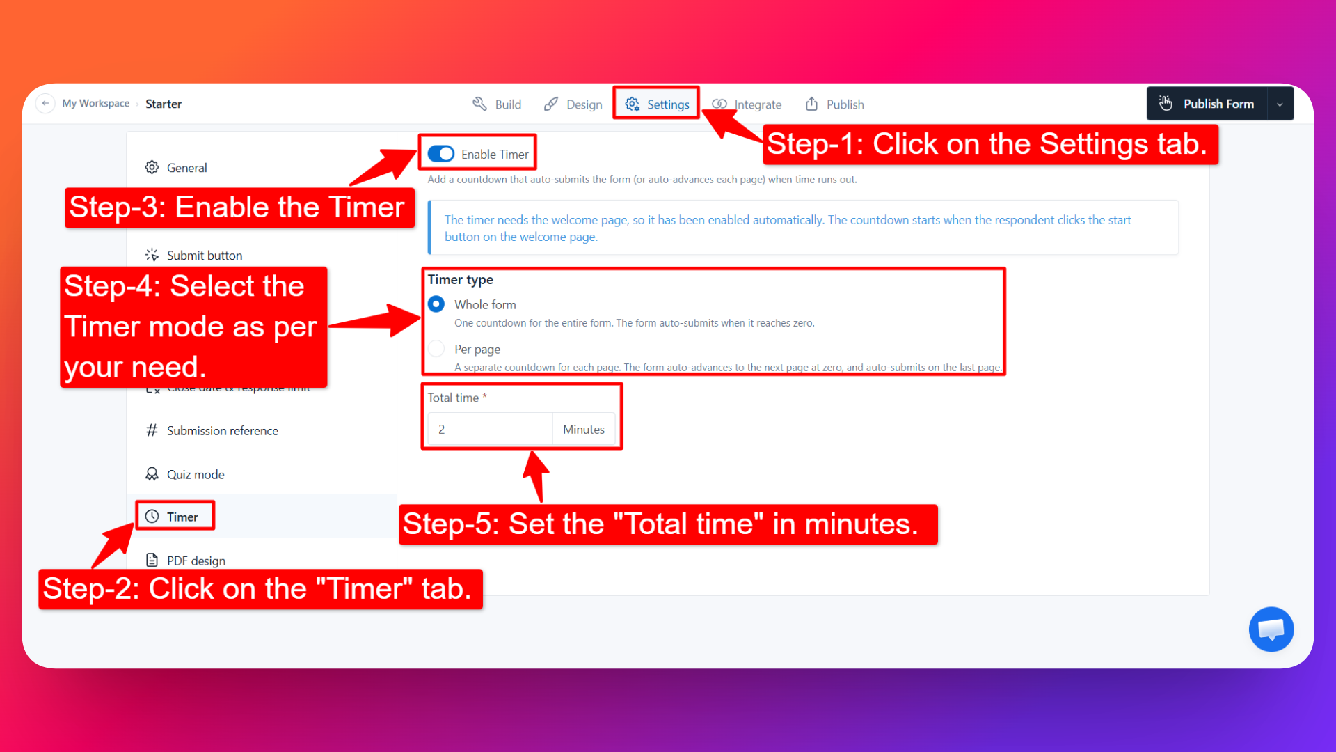Enabling the Timer feature in FormNX