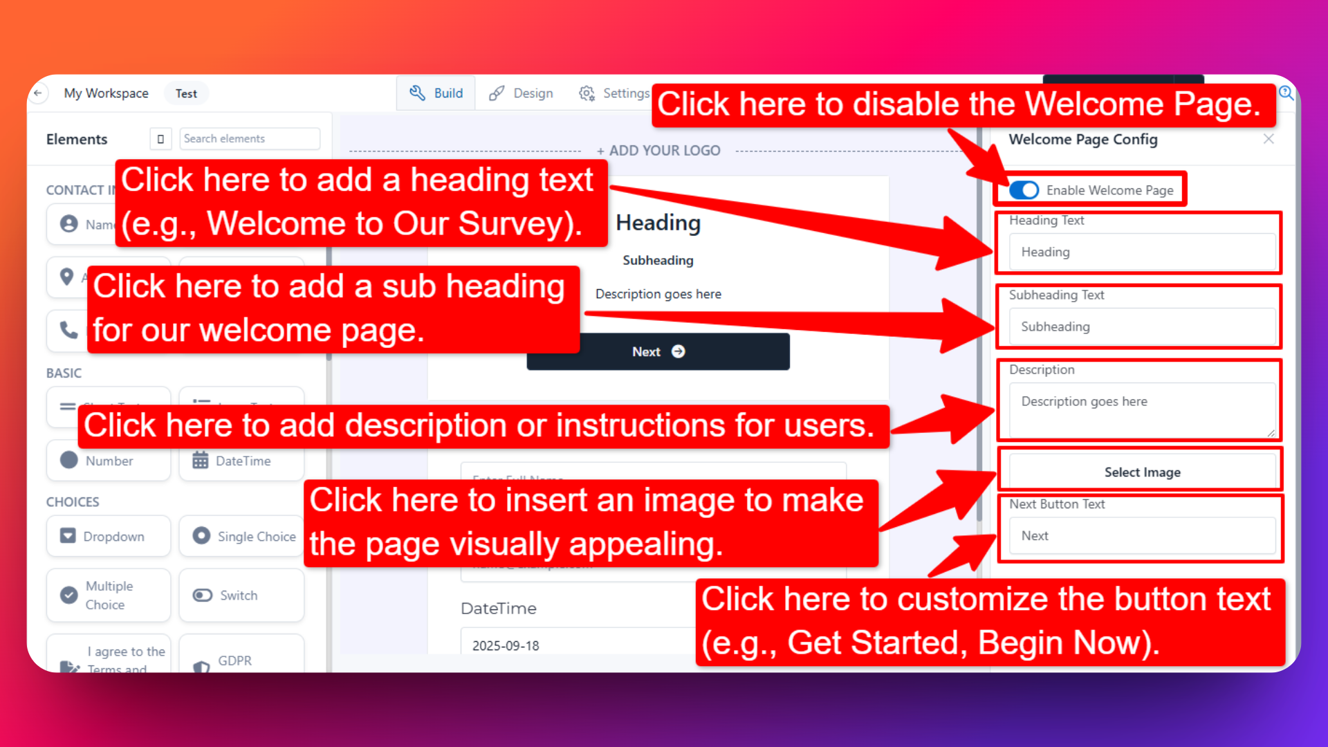 Steps to customize and disable welcome page